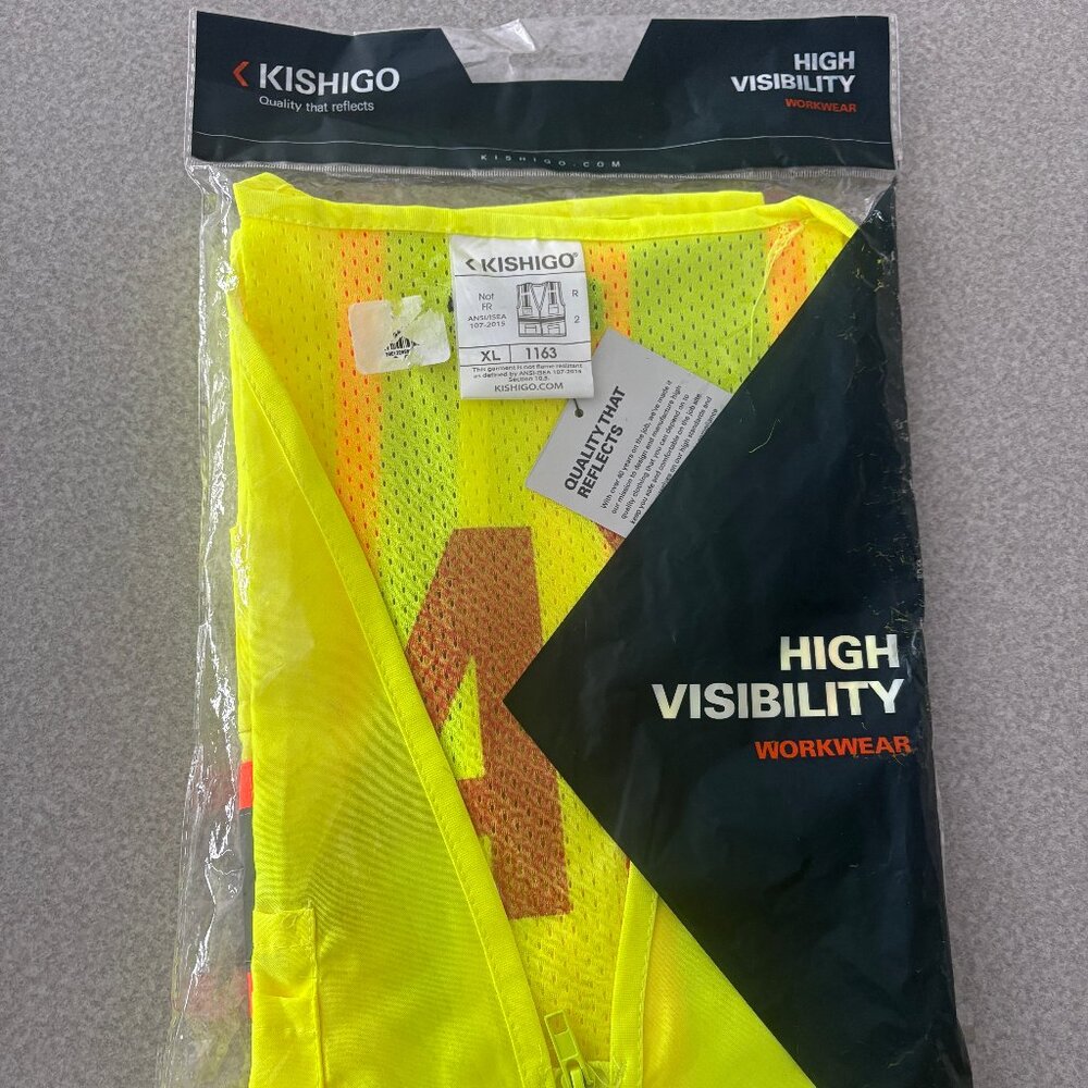 Kishigo XL UNISESX REFLECTIVE SAFETY VEST #1163 Yellow OSHA Walking NEW